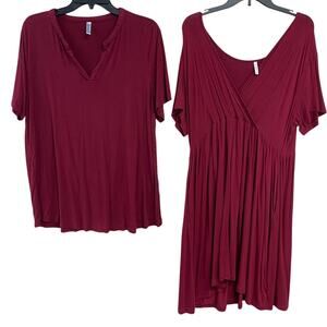 Neineiwu Cathy Womens 2XL Red Short Sleeve V Neck Tee Shirt Faux Wrap Dress